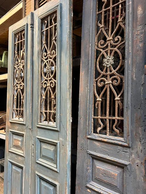 Franse deuren met smeedijzer, Doe-het-zelf en Verbouw, Deuren en Horren, Gebruikt, Binnendeur, 200 tot 215 cm, 80 tot 100 cm, Hout