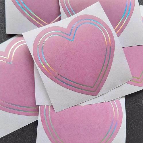 Sluitstickers hart holografisch folie zilver kader lijntjes, Hobby en Vrije tijd, Stickers en Plaatjes, Nieuw, Meerdere stickers