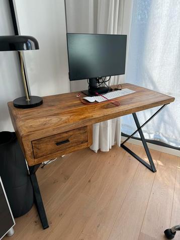Wood desk with steel frame and drawer