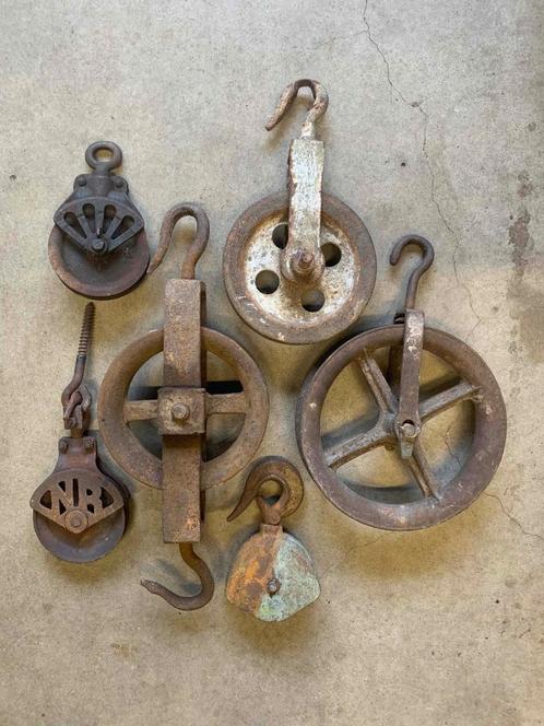 Prachtige industriële katrollen (7 stuks), Antiek en Kunst, Antiek | Gereedschap en Instrumenten, Ophalen