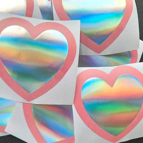 Sluitstickers hart holografisch folie omranding kader zilver, Hobby en Vrije tijd, Stickers en Plaatjes, Nieuw, Meerdere stickers