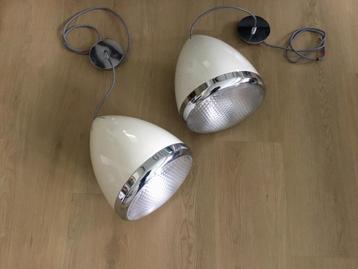 Design 2x Lampetta Herstal hanglampen ivoor scooter koplamp
