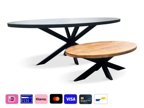 Combo deals Ovale eettafel + salontafel  mango & black, Huis en Inrichting, Tafels | Eettafels, Nieuw, 50 tot 100 cm, Vijf personen of meer