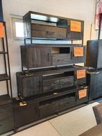 Zwarte mangohouten tv-meubelen met zwart metalen frame