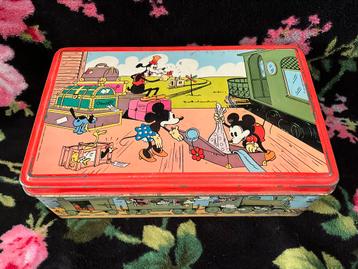 Vintage Disney blik met Mickey en Minnie Mouse en Goofy