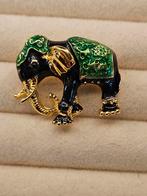 Antiek stijl broche met emaille olifant