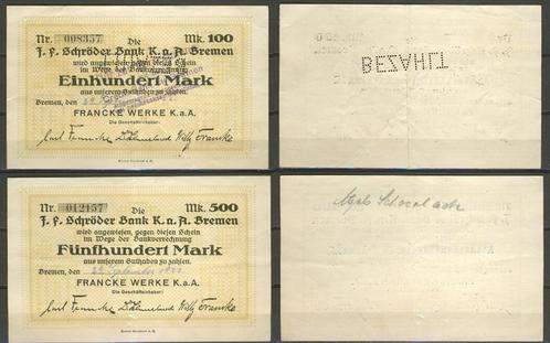 Bremen Francke Werke 100 + 500 Mark 1922 Biljet c-41 jdu Voo, Postzegels en Munten, Bankbiljetten | Europa | Niet-Eurobiljetten