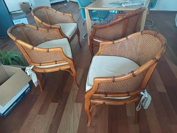 Manou/rotan fauteuils, 4 stuks met kussens.
