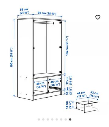 Kledingkast met hangspiegel en lades - afbeelding 3 Kledingkast met hangspiegel en lades - afbeelding 3