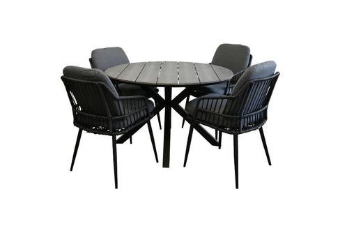 5-delige ronde tuinset | 4 Isabel tuinstoelen | ø120cm Grey, Tuin en Terras, Tuinsets en Loungesets, Nieuw, Tuinset, Aluminium