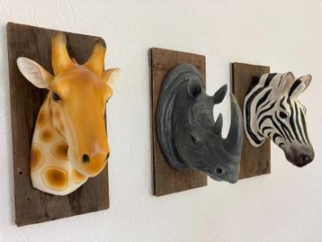 Wanddecoratie; Zebra, Neushoorn, Giraffe 