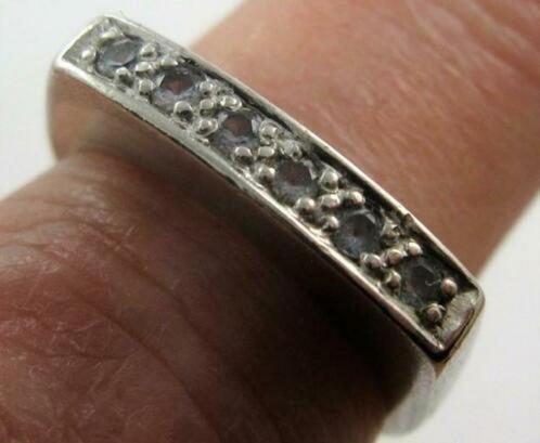 Smalle ring 925 zilver met 6 x bergkristal (6206-1277), Sieraden, Tassen en Uiterlijk, Ringen, Zo goed als nieuw, 17 tot 18, Zilver