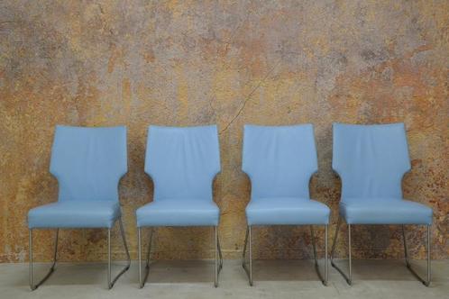 IZGS 4 lichtblauwe leren Bert Plantagie Cher design stoelen!, Huis en Inrichting, Stoelen, Zo goed als nieuw, Vier, Leer, Metaal