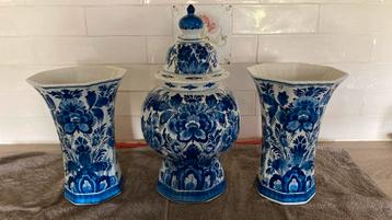 Porceleyne fles royal Delft kaststel vaas vazen set Delft