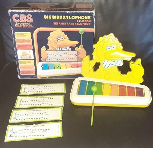 Vintage Sesamstraat Big Bird Xylofoon in doos uit 1984!, Verzamelen, Poppetjes en Figuurtjes, Gebruikt, Ophalen of Verzenden