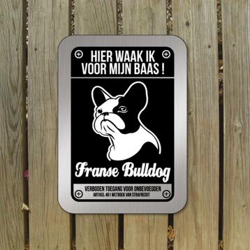 waarschuwingsbord Franse Bulldog mat zwart zilver