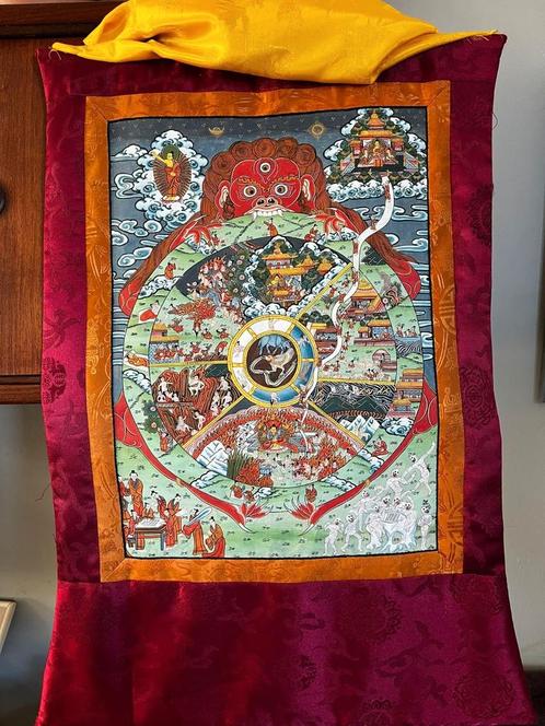 levenscyclus/ karma Tibetaanse Thangka, Antiek en Kunst, Kunst | Niet-Westerse kunst, Ophalen of Verzenden