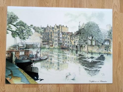 prent / tekening van Delfshaven in Rotterdam, Verzamelen, Foto's en Prenten, Prent, Ophalen of Verzenden