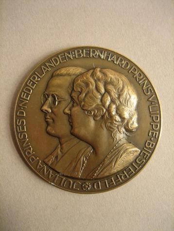 Oude penning brons huwelijk Juliana Bernhard 1937