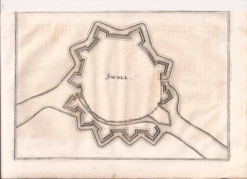 Zwolle. "Swoll". Vestingkaart, plattegrond. Merian 1654, Antiek en Kunst, Kunst | Etsen en Gravures, Ophalen of Verzenden