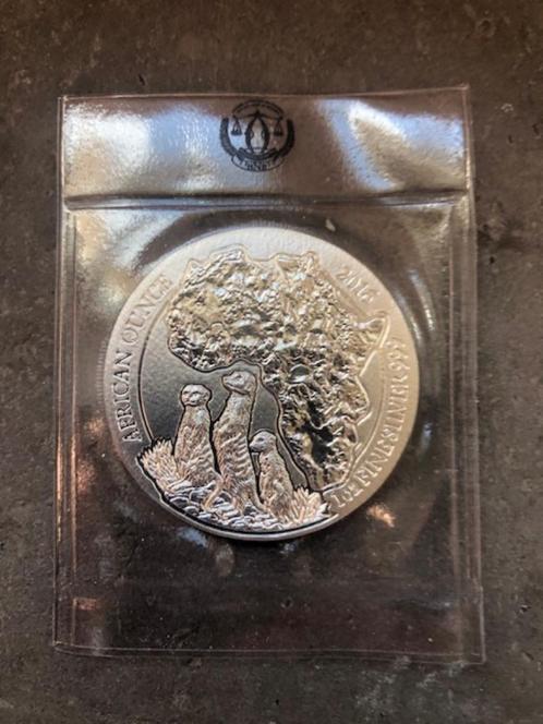 2016 Ruanda Rwanda - Meerkat / stokstaartje - 1 oz silver, Postzegels en Munten, Edelmetalen en Baren, Zilver, Ophalen of Verzenden