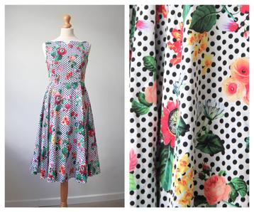 Hearts & Roses - mooie retro jurk polkadot bloemen / maat S