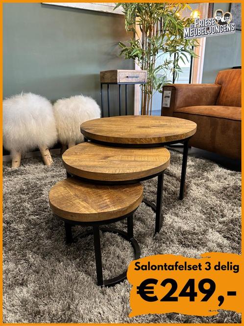 Nieuw in doos| Mangohout | 3-Delig | €249,-, Huis en Inrichting, Tafels | Salontafels, Zo goed als nieuw, Ophalen of Verzenden