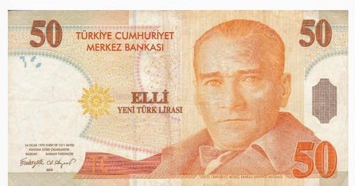 Turkije, 50 Lira, 2005, p220, Postzegels en Munten, Bankbiljetten | Azië, Los biljet, Midden-Oosten, Ophalen of Verzenden