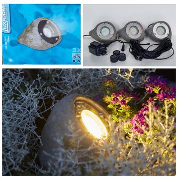 Complete set 12Volt LED Rocklight tuinverlichting, 3st