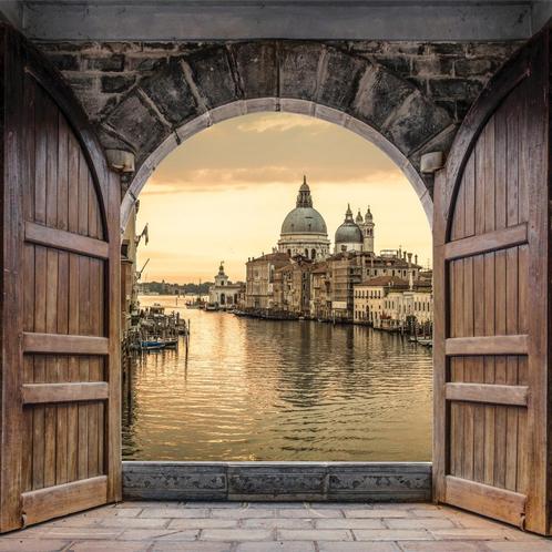 Openslaande deuren fotobehang Venetië, Italie behang, Huis en Inrichting, Stoffering | Behang, Verzenden