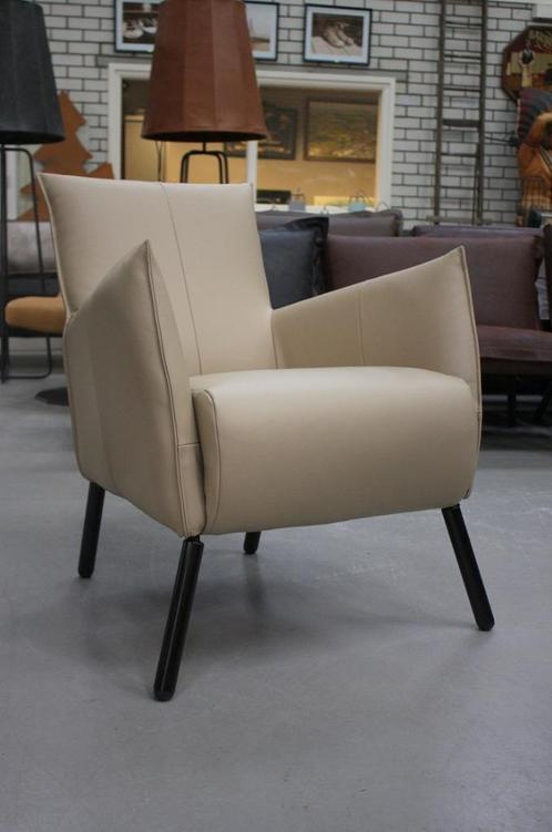 Luxe fauteuil Joris Jess Design ECHT LEER beige naturel, Huis en Inrichting, Fauteuils, Zo goed als nieuw, Leer, 50 tot 75 cm