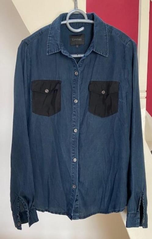 Gestuz - blauw overhemd met zwarte borstzakjes, Kleding | Dames, Blouses en Tunieken, Zo goed als nieuw, Maat 36 (S), Blauw, Ophalen of Verzenden