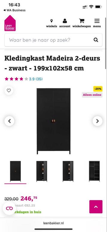 Leen Bakker Kledingkast Zwart - 199x102x58 - afbeelding 2 Leen Bakker Kledingkast Zwart - 199x102x58 - afbeelding 2