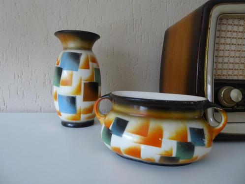 Koopje! Art Deco keramiek vaas en bloempot, Antiek en Kunst, Antiek | Vazen, Ophalen of Verzenden