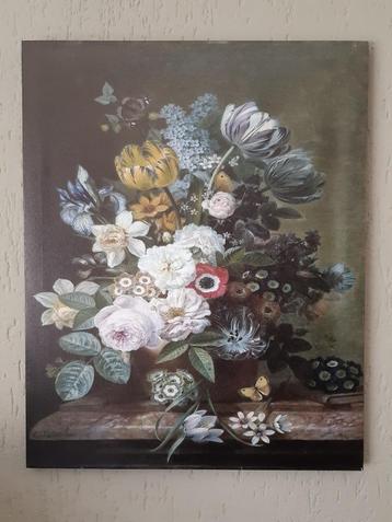 Gave fleurige bos bloemen op "schilderij" canvas