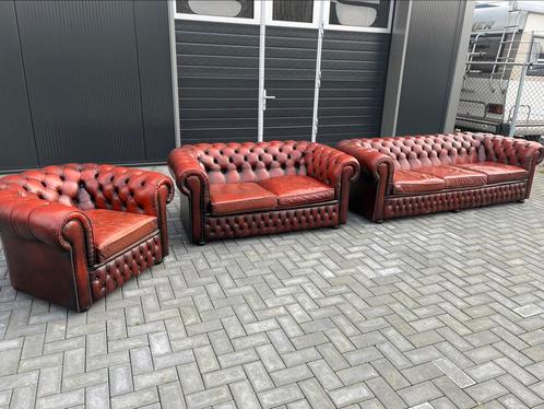 Chesterfield banken, Huis en Inrichting, Banken | Sofa's en Chaises Longues, Gebruikt, Minder dan 75 cm, Hout, Leer, Ophalen of Verzenden