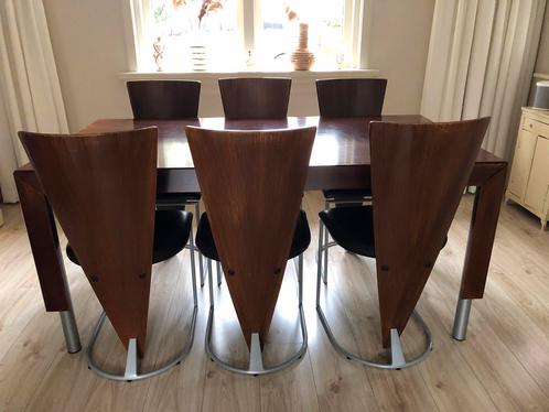 Harvink design eettafel model Vito met 6 stoelen model Zino, Huis en Inrichting, Complete eetkamers, Gebruikt, 6 tot 8 stoelen