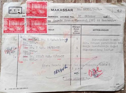 Indonesie1960 Interessant PTT-formulier van Makassar, Postzegels en Munten, Postzegels | Azië, Gestempeld, Zuidoost-Azië, Ophalen of Verzenden