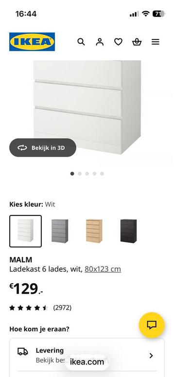 Witte IKEA Malm ladekast met 6 lades - afbeelding 2 Witte IKEA Malm ladekast met 6 lades - afbeelding 2