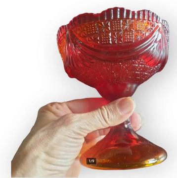 Carnaval glas rood oranje schaaltje ijscoupe op voet 0105