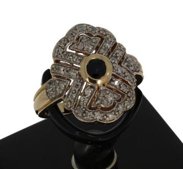 Luxe 14k gouden saffier dames ring met 44 diamanten fraai