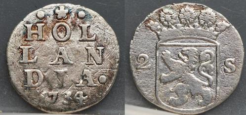 Dubbele wapenstuiver 1734 - 2 stuiver 1734 Holland, Postzegels en Munten, Munten | Nederland, Losse munt, Overige waardes, Vóór koninkrijk