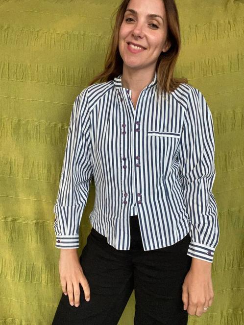 Vintage blouse / overhemd - gestreept - katoen -S/36, Kleding | Dames, Blouses en Tunieken, Gedragen, Maat 36 (S), Blauw, Ophalen of Verzenden