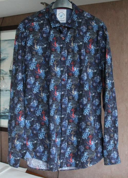 BLAUW overhemd met marine print maat M, A FISH NAMED FRED, Kleding | Heren, Overhemden, Zo goed als nieuw, Halswijdte 39/40 (M)