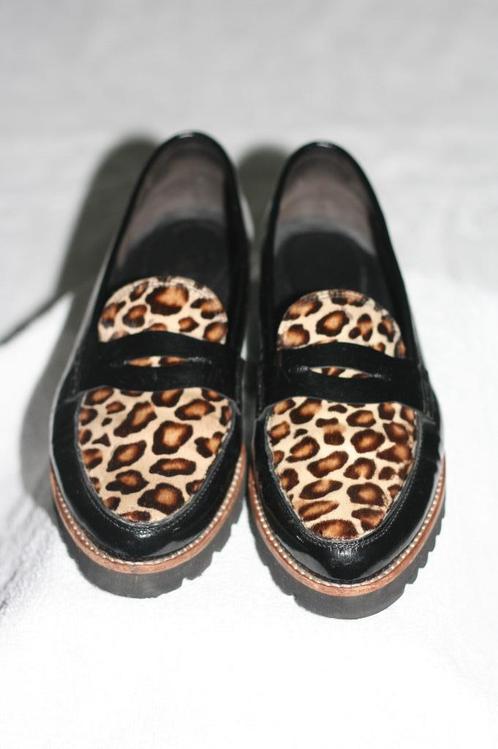 Z.g.a.n. zwarte lak leopard loafers Gabor mt 37,5 4,5 G, Kleding | Dames, Schoenen, Zo goed als nieuw, Instappers, Zwart, Ophalen of Verzenden