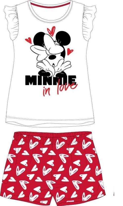 Minnie Mouse shortama in love katoen wit/rood maat 128, Kinderen en Baby's, Kinderkleding | Maat 128, Nieuw, Meisje, Nacht- of Onderkleding