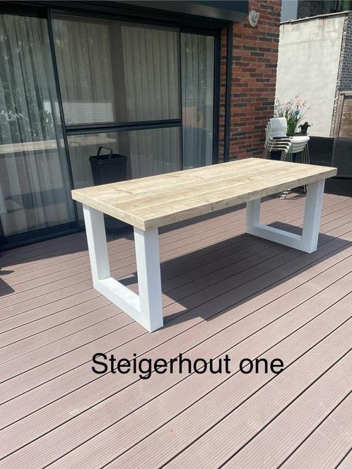 Steigerhout staal onderstel Tuintafel Bank 1week levertijd, Tuin en Terras, Tuintafels, Hout, Ophalen of Verzenden