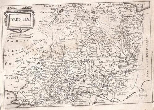 "Drentiae" - Provincie Drenthe kaart kopergravure ca. 1660, Antiek en Kunst, Kunst | Etsen en Gravures, Ophalen of Verzenden
