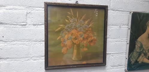 Mooie oude Vintage Art-Deco afbeelding van bloemen in vaas *, Huis en Inrichting, Woonaccessoires | Schilderijen, Tekeningen en Foto's