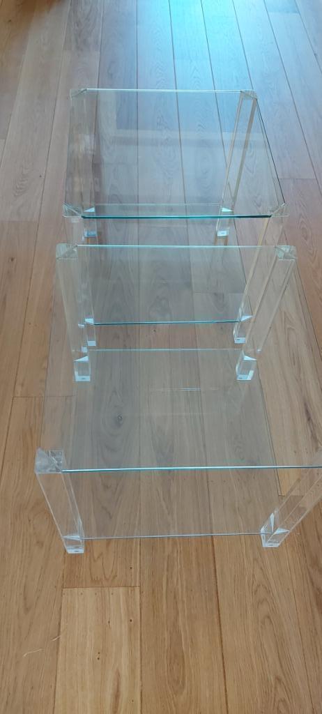 Bijzettafel glas., Huis en Inrichting, Tafels | Bijzettafels, Zo goed als nieuw, Vierkant, 45 tot 60 cm, Minder dan 55 cm, Glas